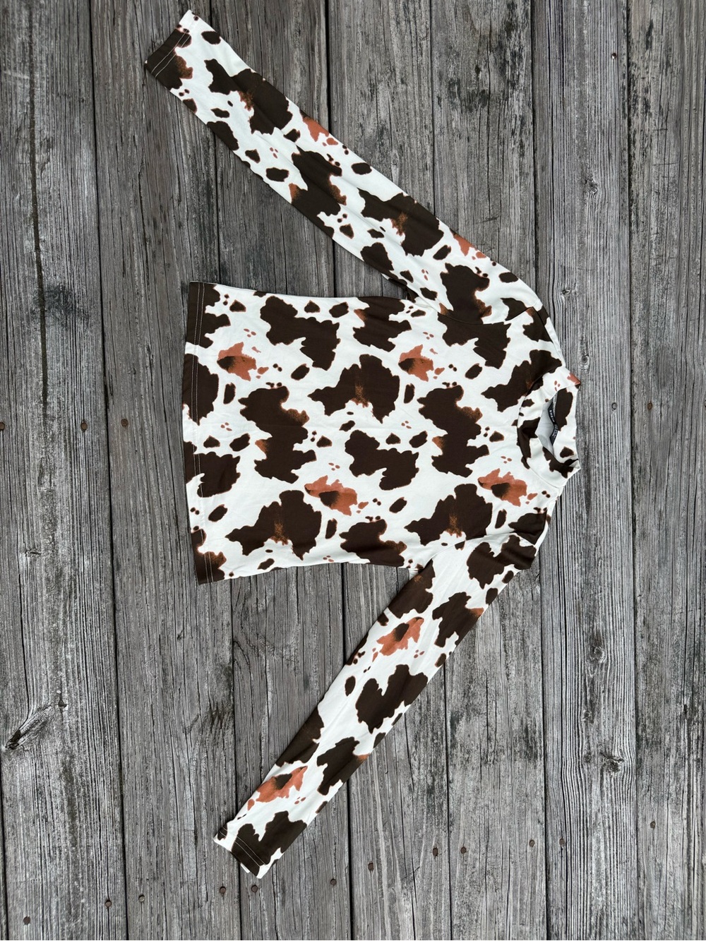 SHEIN Brown Cow Print Fitted Long Sleeve Mock Neck Top